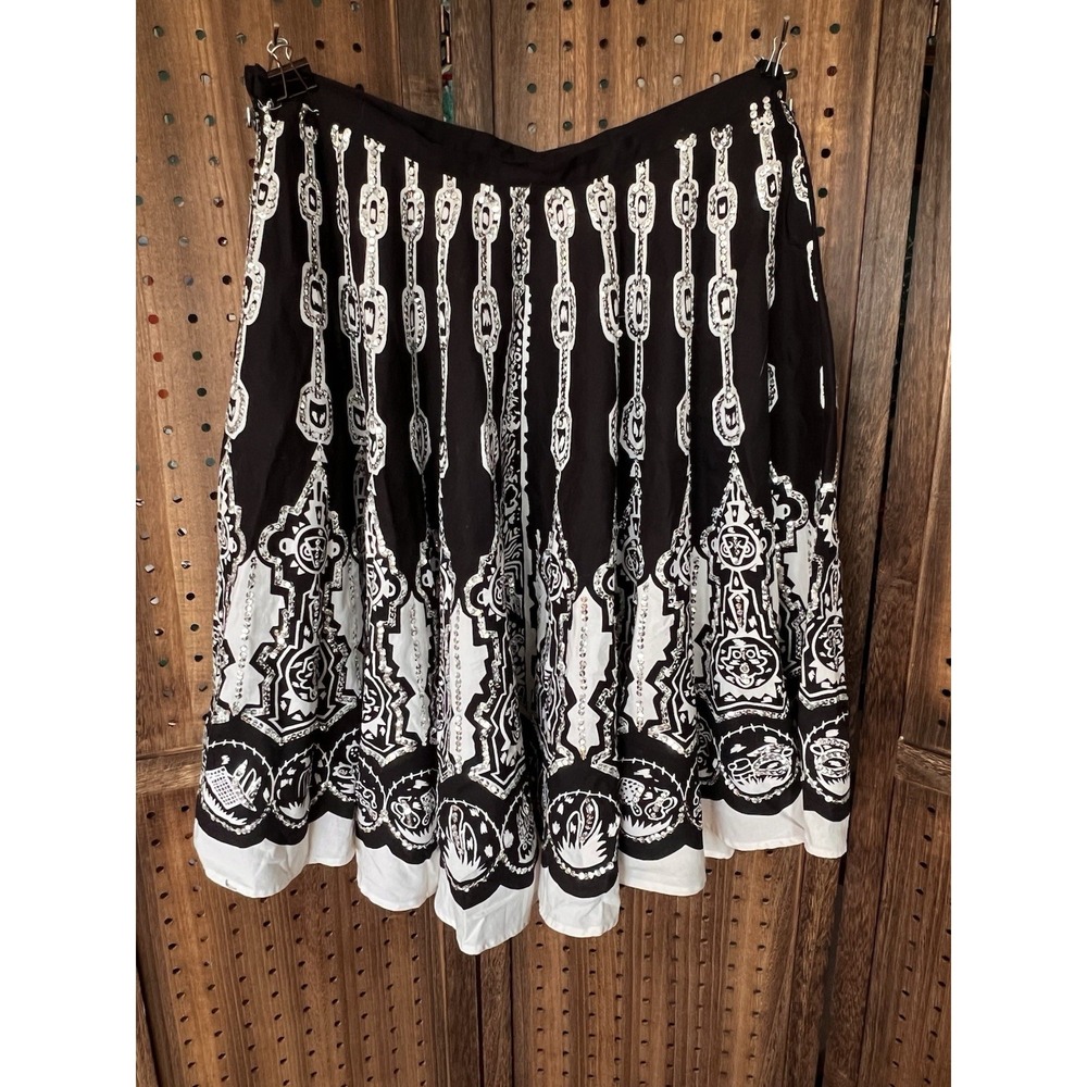 VTG Carole Little Black White Sparkly Sequin Circle Skirt Sz 14 Rockabilly Pinup